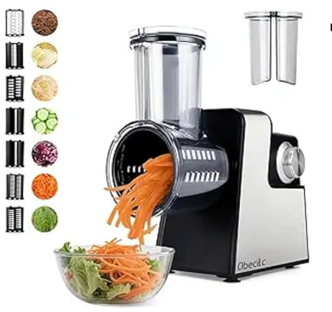 Rallador de queso eléctrico mejorado con 300 W de potencia y 7 cuchillas de acero inoxidable, procesador de alimentos de un botón para cortar, rallar y moler queso, verduras, frutas y frutos secos – f