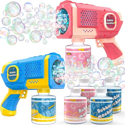 EagleStone Lot de 2 Pistolets à Bulles LED, Machine Automatique Lumineuse | avec 4 Flacons de Liquide à Bulles, Jouet d’Été pour Jardin, Mariage et Fêtes, Cadeau d’Anniversaire et de Noël, 3-8 Ans