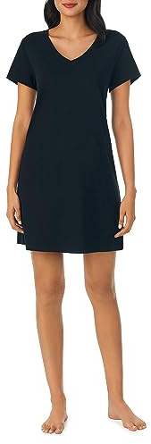 Nautica Women's V-Neck Sleep Shirt, 100% Cotton Jersey, Black, L