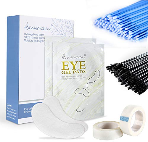 50 Paio Cerotti Gel per Estensioni Ciglia Pads + 50pcs Spazzola per ciglia + 100pcs Applicatore Micro Brush + 2pcs Nastro medico(set02)