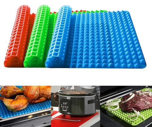 Plastific Non Stick Silicone Pyramid Pan Fat Reducing Cooking Mat Oven Baking Tray Sheet for Grilling BBQ Cooking Mat Oven Baking Tray Mould Sheet Temp-Resistant Silicone Mat (Random Color)