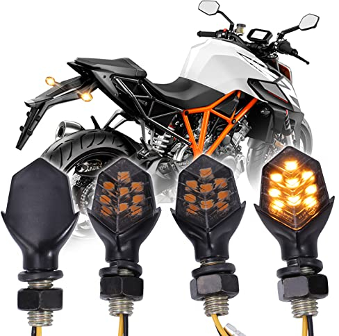 JMTBNO 4x LED Blinker E Geprüft Universal Vorne Hinten Motorrad Mini Microblinker Bernstein 12V für Cruiser Chopper Cafe Racer Roller Scooter Enduro Moped