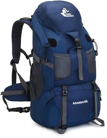 Bseash 50L Leichter wasserfester Wanderrucksack, Outdoor Sport Tagesrucksack Multifunktions Reisetasche für Klettern Camping Reisen (Marineblau – mit Schuhfach)