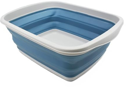 SAMMART 10L (2.6 Gallons) Collapsible Tub - Foldable Dish Tub - Portable Washing Basin - Space Saving Plastic Washtub (Grey/Steel Blue, 1)