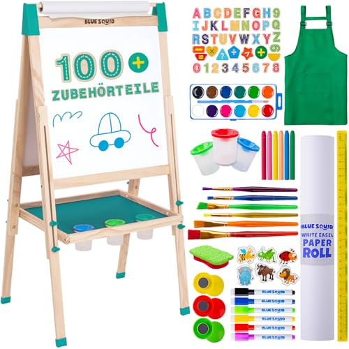 Chevalet Peinture pour Enfants 3 en 1 - Set 100+ Accessoires, Tableau Enfant Double Face avec Noir Magnétique, Chevalet Pour Enfant, Tableau Blanc Magnetique Enfant Sur Pied en Bois 3-4 4-8 9-12 ans