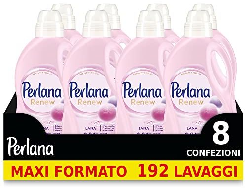 Perlana Renew Lana Rosa, detersivo lavatrice per capi colorati, effetto cachmere, previene i pallini, confezione singola da 24 lavaggi