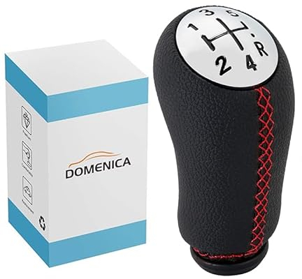 DOMENICA 5 Vitesses Pommeau de Levier de Vitesse Cuir Compatible pour Renault Clio 3 Clio 4 Megane 2 Scenic 2 Laguna 2 Dacia Modus Kangoo (Rouge)