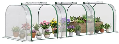 Outsunny Serra a Tunnel in PVC Trasparente e Acciaio per Piante e Fiori con Porte a Cerniera, 295x100x80 cm