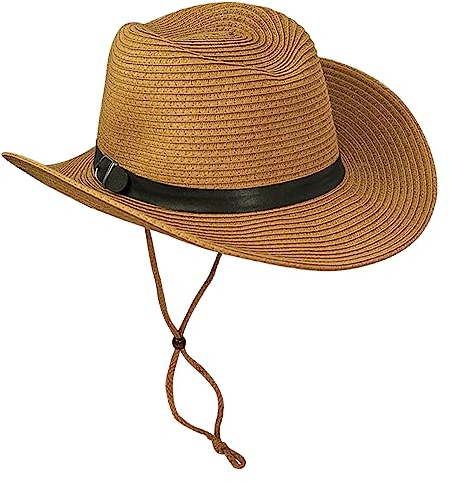 Xiuyer Cowboyhut Strohhut Damen Herren Sonnenhut Sommer Strandhut Westernhut Panama Hut Unisex Cowboy Hut Faltbar Strohhut Krempe Sommerhut (Khaki)