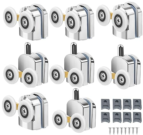 Cokritsm Rodillos para Puertas de Ducha 23mm, 8PCS Doble Ruedas, para Vidrio de 4-6mm Espesor (4 Superiores y 4 Inferiores)