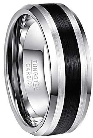 NUNCAD 8mm Bague Argenté + Noir Homme Femme en Tungstène, Anneau Unisexe Simple Mate pour Aliance Mariage Fianailles