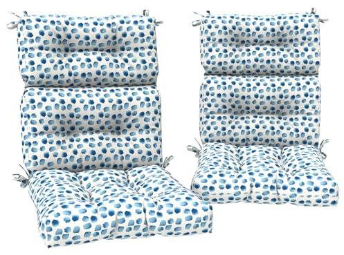 DYTXIII Outdoor High Back Chair Cushions Set of 2, Water Repellent Tufted Rocking Seat Cushions Replacement 44 x 22 Inch, Seat & Back Chair Pads for Patio, Balcony and Indoor Use -Brush Blue