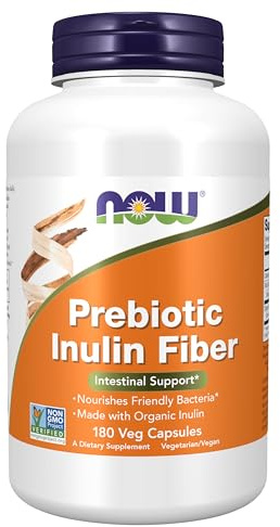 Now Foods Supplements, Prebiotic Inulin Fiber, Intestinal Support*, Nourishes Friendly Bacteria*, Made with Organic Inulin, 180 Veg Capsules