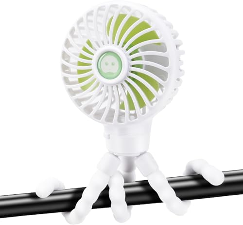 welodorir Portable Pram Fan, Rechargeable Small Mini Clip on Fan, 5200 mAh 3 Speed 360° Rotate with Flexible Tripod Handheld Desk Fans for Stroller, Car Seat Crib Treadmill Travel outdoor White