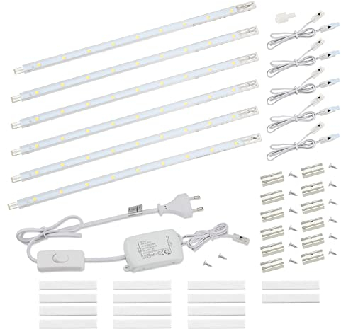 da LIGHT LED Unterbauleuchte mit Schalter 8.5W 760lm 6000k Kaltweiß Lichtleiste Küchenlampe Vitrinenbeleuchtung Schrankbeleuchtung mit 6x26cm Stripes für Küche Schrank Erweiterbar durch Stecksystem