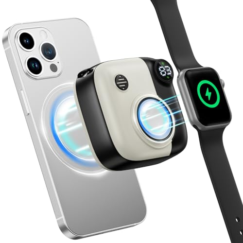 Mag-Safe Powerbank 10000mAh Akku, Magnetische Kabelloses Ladegerät mit smartem Display für Apple Watch & iPhone USB C Schnelles Aufladen PD 20W, Ladegerät für iPhone 15/14/13/12 Serie/iWatch Ultra