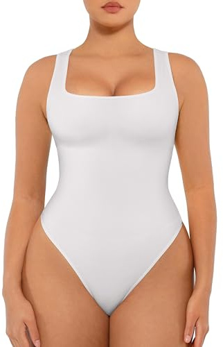 FeelinGirl Seamless Bodysuit Square Neck Tummy Control White 3XL/4XL