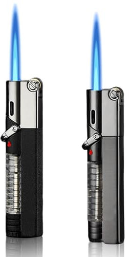2 Stück Feuerzeug: Feuerzeug Sturmfeuerzeug, Jetflammen Feuerzeug Butan Nachfüllbar, Sturmfeuerzeug Jetflamme, Konsistent Flamme, Flamme Einstellbar, Alternative Form Feuerzeug für Männer(Ohne Gas)