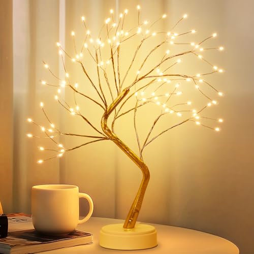 RECHOO LED Baum Lichter, 108 LED Warmweiß Weihnachtsdeko Lichterbaum, 2 Modi Bonsai Baum Licht Verstellbare Äste, USB/Batteriebetrieben, Lichterkette Innen für Deko Wohnzimmer Zimmer Weihnachten