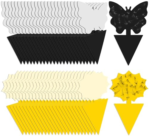 Santme 50 Pièges Anti Moucheron Plante, Attrape Mouche De Plantes Pièges à Insectes Mouche Cuisine Double Face Autocollants Colle Protection des Plantes Fleur Fruits Anti Moucheron Plante