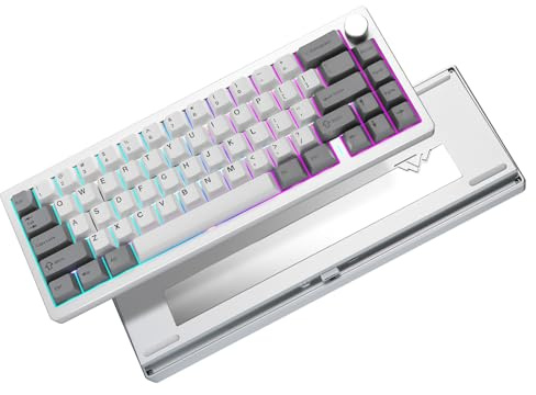 YUNZII AL68 Tastiera Meccanica Wireless 60% in Alluminio QMK/VIA, Sostituibile a Caldo con Manopola, RGB da Gioco per Mac/Windows/Linux (Silver, Cocoa Cream V2)