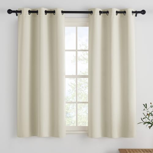 PONY DANCE Cortinas Cortas para Ventanas Curtains Blackout for Living Room, Opacas de Puerta para Salon Dormitorio Cocina Comedor con Ojales,90x137cm,Beige Claro