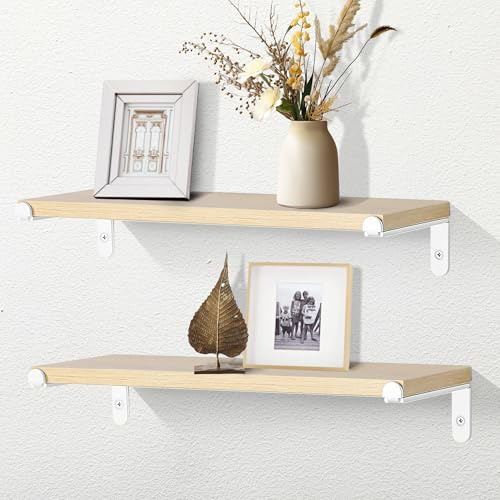 SAYAYO Estante de Pared de Madera de 40CM, Estantes Flotantes Blanco de 2 Piezas, Estanterías Flotantes de Almacenamiento para Cocina, Dormitorio, Salón