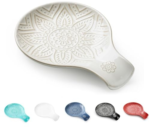 Ceramic Spoon Rest for Stove Top, 7.48 Inches Spoon Holder for Kitchen Counter, Kitchen Counter Decor, Dishwasher Safe, Off-White