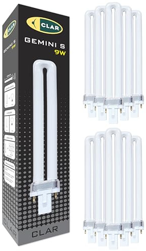 CLAR - Bombilla Fluorescente Gemini S 9W 2700K G23 Luz Blanca Calida Lámpara Vertical Compacta CFL Bajo Consumo Iluminación Técnica Profesional Reemplazo Interior Oficina Cocina Escritorio Taller