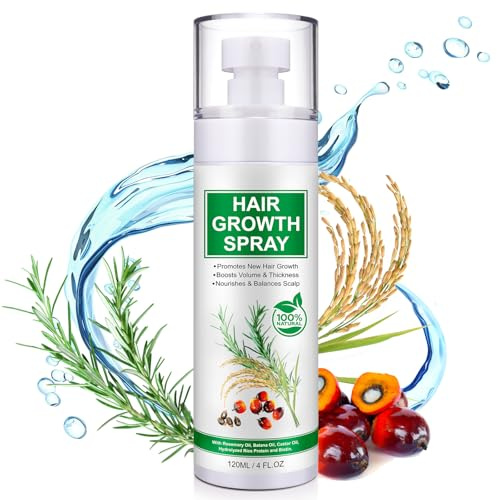 Hair Growth Serum Spray 120ml with Biotin, Rosemary & Castor Oil - Natural Hair Loss Treatment & Thickening Scalp Care with Batana Oil, Caffeine & Ginseng - For Women & Men, All Hair Types