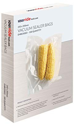 SousVideTools | Vacuum Sealer Bags | Pack of 100 | 25cm x 35cm | Embossed Food Storage | Sous Vide Cooking, Freezing & Microwaving | [SVT-06004]