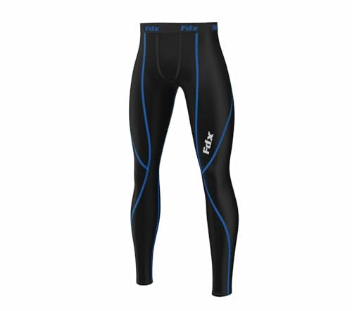 FDX Mens Compression Armour Base Layer Top Skin Fit Shirt, Leggings Set (Thermolinx Blue (Bottom Only),XL)