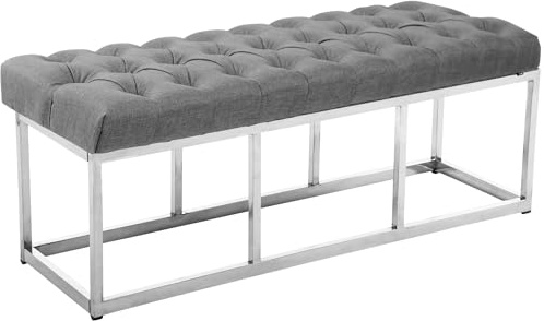 CLP Taburete Pie De Cama Amun Tapizado En Tela | Banco Recibidor Estilo Chesterfield | Banco De Salón con Base De Acero Inoxidable I Color:, Color:Gris, Tamaño:120 cm