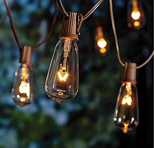 20Ft Outdoor Patio String Lights with 22 Clear Vintage Light Bulbs (2 Spare), E17 Base ST40 Outdoor Edison String Lights Waterproof UL Listed for Indoor Garden Backyard Party Porch Decor, 7W - Brown