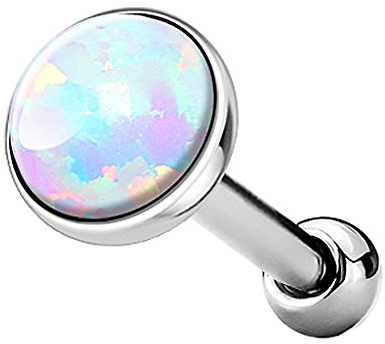 Piercingfaktor Tragus Piercing Helixpiercing Helix Ohr Cartilage Knorpel Stecker mit flachen Opal Steinen Rund Silber Weiß 4mm