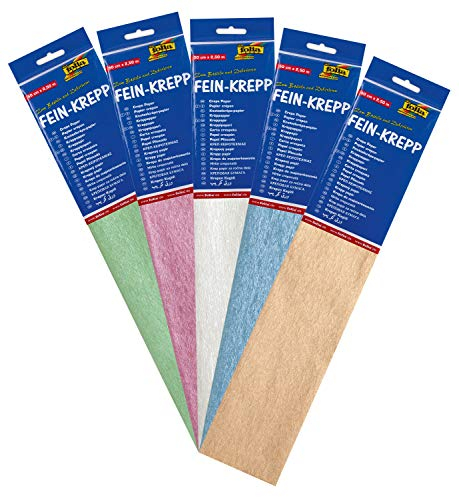 folia 8229127 - Krepppapier, 10 Lagen in 5 irisierenden Farben, jede Lage ca. 50 x 250 cm, 22 g/m², sehr elastisches und dünnes Papier, mit einer unebenen und rauen Oberfläche