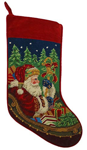 Peking Handicraft Santa Sleigh Presents Needlepoint Christmas Stocking, Wool, 11 x 18 Inches