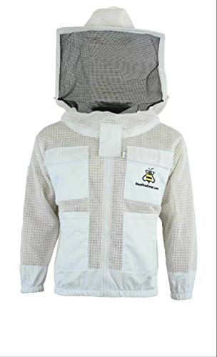 UVJRVG Unisex-Bienenschutz, 3-lagig, ultra-belüftet, Sicherheitsschutz, Imkerjacke, runder Schleier, mit kostenlosen Handschuhen, Größe 3XL, Weiß