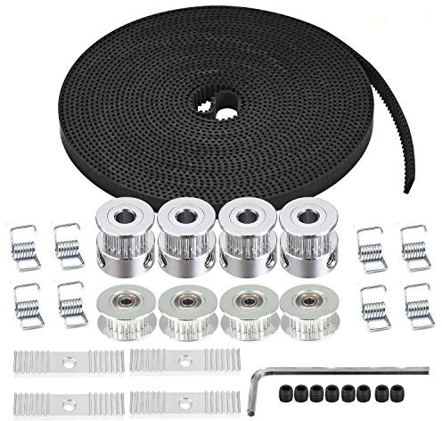 Zeelo 5M GT2 Timing Belt 6mm Width + 4pcs 20 Teeth 5mm Bore Timing Pulley Wheel + 4pcs Idler + 8pcs Tensioner Spring Torsion + 4pcs Gear Clamp Mount Block with Allen Wrench for 3D Printer