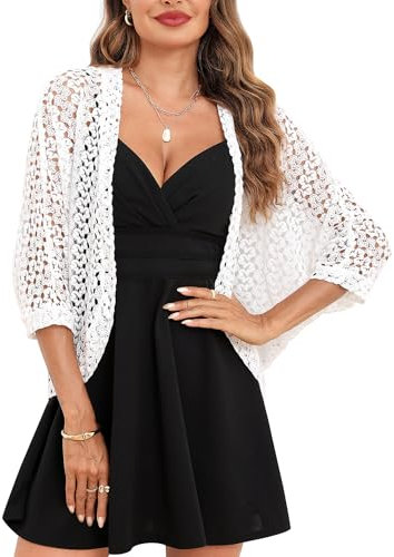 Gyabnw Borelo Shrug Women Crochet Cardigan Summer Short Sleeve Jackert Casual Wedding Events White
