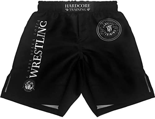 Hardcore träning svart barn boxning shorts korta byxor barn boxning fitness kampsport muay thai (DE/NL/SE/PL, Ålder, 6 år, Regelbunden, Black/Black)