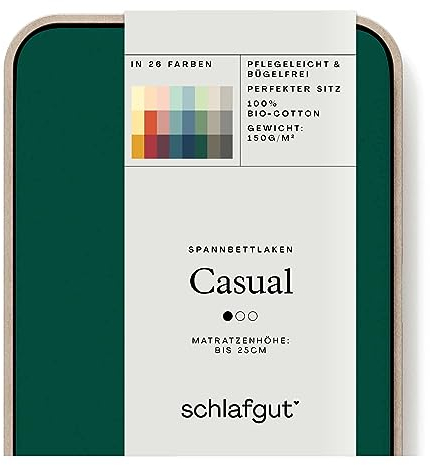 Schlafgut Casual Spannbettlaken 140x200cm bis 160x200cm - 100% Biobaumwolle, Oeko-TEX Zertifiziert, Green Deep, Matratzenhöhe bis 25cm