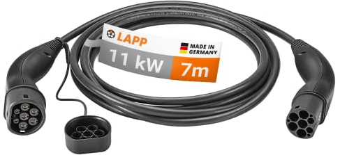 LAPP MOBILITY Typ 2 Ladekabel 11 KW 7m - 20a Ladekabel E Auto 3-Phasig - IP55 geschütztes Ladekabel Mode 3 - Ladekabel Typ 2 mit korrosionsresistenten Steckkontakten - geeignet für PHEV, BEV & EV