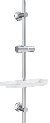 Görbach Duschset Edelstahl Duschstange mit Duschkopfhalterung und Duschablage-Brausestange 70cm Wandstange mit Variable Wandbefestigungen für Variabel zur Anpassung an Bestehende Bohrlöcher-Chrom