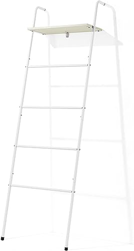 Handtuchleiter, Wandbezogene Leiterregal mit 5 Ebenen, Dekorative Leiter, Platzsparend, Stahl Kleiderständer Handtuchhalter für Wohnzimmer Badezimmer Schlafzimmer (Weiß)