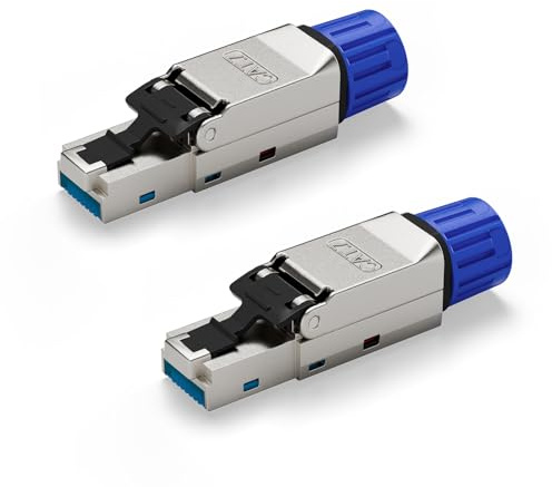 VCELINK RJ45-kontakt verktygslös, nätverkskontakt Cat7 Cat6A verktyglös, LAN kontakt fältkonfektionerbar för patchkabel läggningskabel, 10 Gbps 600 MHz, 2 stycken