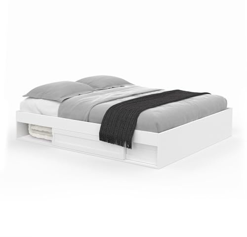 IDMarket - Cadre de lit Double Salem avec rangements et sommier 140 x 190 cm Blanc