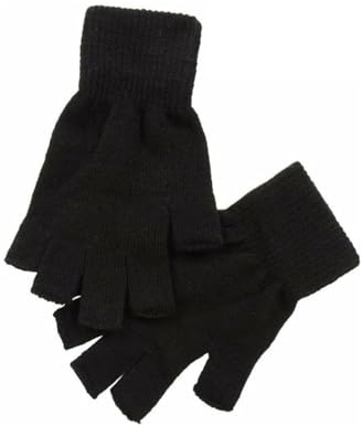 Girls Boys Super Value Thermal Black Winter Fingerless Gloves Unisex Children's Magic Stretch Fingerless Gloves 4-8 Years Approx. (Black - 1 PAIR)