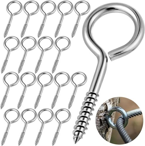 18 Pack Heavy Duty Screw, 2.5 Inch Stainless Steel Eye Bolts, Rust Resistant Eye Hooks for Securing Cables, Hanging Lights, Indoor & Outdoor Use - Silver - Easy Screw-In Design for Quick Installation
