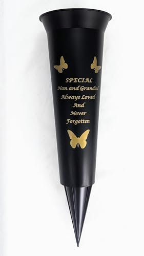 David Fischhoff In Loving Memory Verse DF13659 - Florero conmemorativo para tumba (nan y abuelo, negro y dorado),